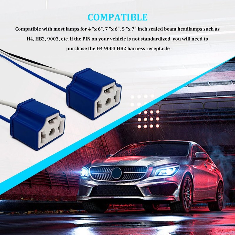 RGOAANC 2PCS H4 HB2 9003 Wiring Harness Headlight Socket, Headlight