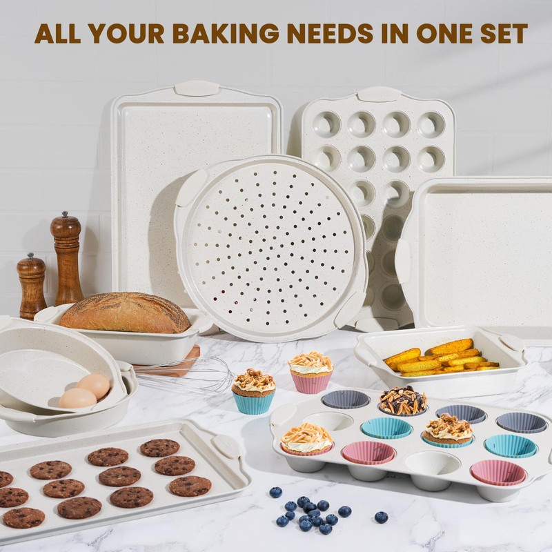 Kikcoin 22 PCS Nonstick Baking Pans Set, Stackable Bakeware Sets