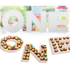 3PCS Larger Charcuterie Letter 12” ONE fillable Tray, Letter Trays for Food, Wood Letter Tray Chocolate Candy Tray for Baby Shower Party Favors (ONE- White)