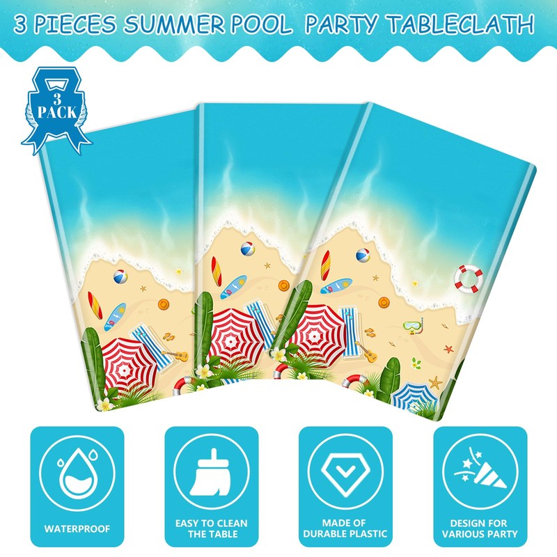 AIBIIN 3Pcs Summer Tablecloths Beach Theme Disposable Tablecloth Hawaiian Birthday