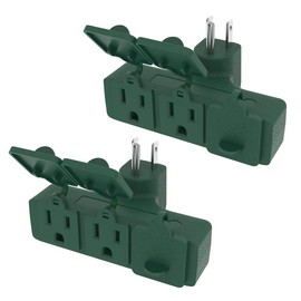 QITIM Outdoor Plug Extender, 3 Outlet Splitter with Safe Cover, Heavy Duty Waterproof Multi Plug for Christmas & Holiday Decorations, 1875W/15A ETL Listed, Green, 2 Pack