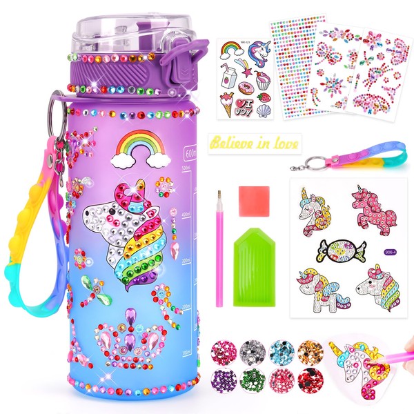 Gifts for 5 6 7 8 9 Year Old Girls Boys: Arts and Crafts for Kids Age 8-10 Water Bottle Birthday Present for 5-11 Year Old Girl Toys Age 4-12 Unicorn Toy with Diamond Art Stickers Craft Sets for Girl