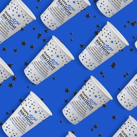 Bang Tidy Clothing 50th Birthday Paper Cups Pack of 24-12 Oz - Disposable Party Tableware - 300ml - 8 cm x 12 cm - Counting - Blue