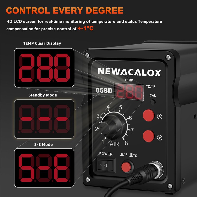 NEWACALOX Hot Air Rework Station 500°C Soldering Station with Hot