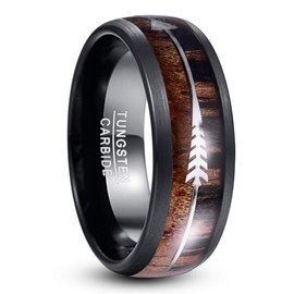 Nuncad Men's Ring, Tungsten Ring, Koa Wood, Walnut Wood, Arrow, Hypoallergenic, Simple, Black