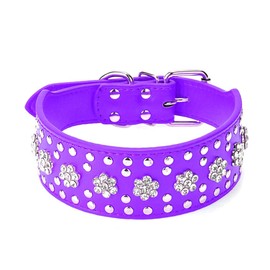 Serijoars - Collares de perro con diamantes de imitación, diseño de flores, diamantes de imitación de piel sintética con diamantes de imitación y diamantes de imitación para perros medianos y grandes (L, púrpura)