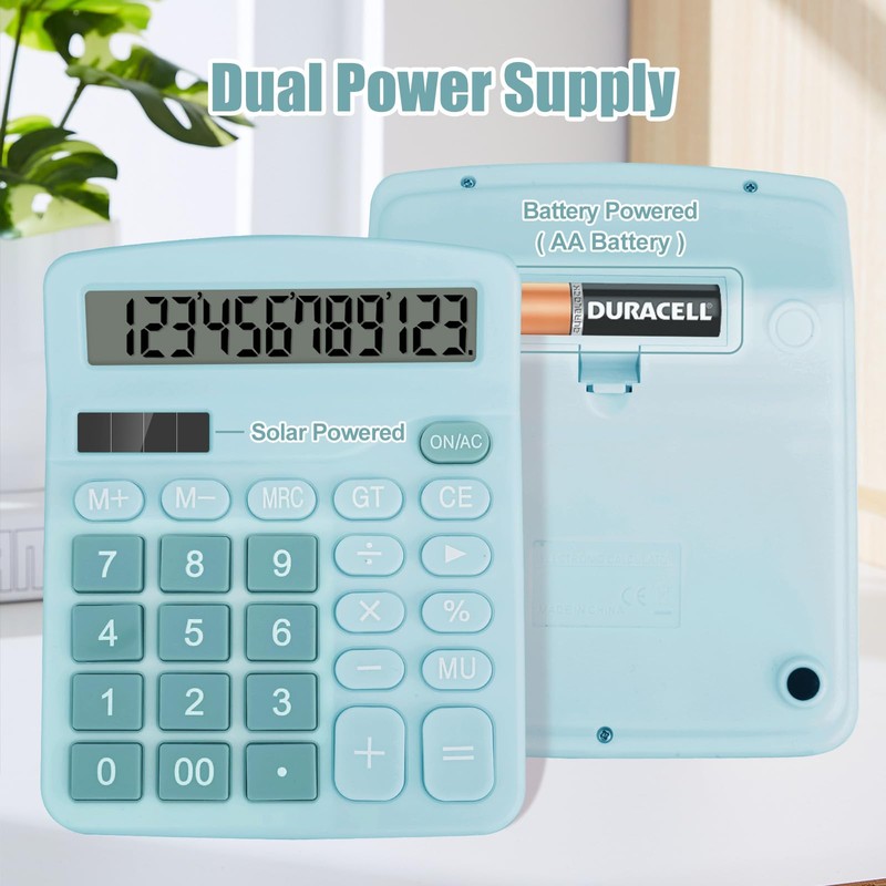 HUTUDD Desktop Calculator, Light Blue Calculator Big Buttons, 12-Digits Large
