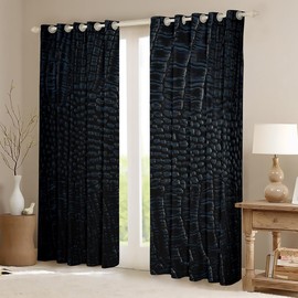 Cortinas con patrón de cocodrilo, cortinas de ventana de piel de animal salvaje para niños y niñas, adolescentes, cortinas de tratamiento de ventana con patrón negro, cortinas de oscurecimiento de