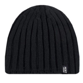 Heat Lockers Men's Black Insulation Yarn Thermal Beanie Hats Cap - One Size