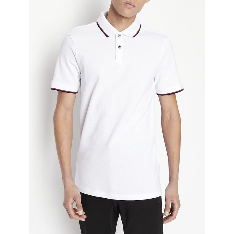 Armani Exchange Men's Double Stripe Polo Shirt, (White 1100), X-Small