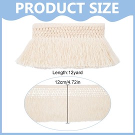 PLIGREAT 12 Yards White Cotton Tassel Fringe Trim, 11cm Wide Lace Fibre Tassel Ribbons Vintage Sewing Fringe Trim for Clothes Curtain Dress Crafts Accessories Home Decor