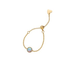 Round Opal Chain Link Statement Adjustable Ring Stainless Steel Birthstone Beaded Ball Stacking Knuckle Tail Finger Rings Love Heart Tassel Dangling Charm Bands Fashion Wedding Engagement Jewelry Gifts for Women Daughter (Gold)