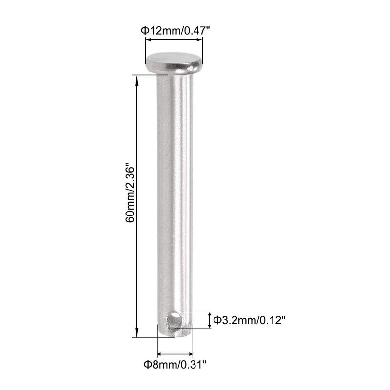 sourcing map Single Hole Clevis Pins - 8mm X 60mm