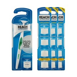 Reach Ultraclean Access Flosser Bundle, Unflavored, Plaque Remover for Teeth, for Hard to Reach Areas, Oral Care, PFAS-Free, 1 Flosser Starter Kit + 3 Packs Refill Heads
