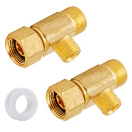 SUNGATOR Lead-Free Brass 3/8" Comp Inlet x 3/8" Outlet x 1/4" Outlet Add-A-Tee Valve, 3 Way Water Line Splitter, Compression Tee Connector with A Sealing Tape (2-Pack)