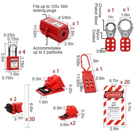 TAEGIQI Lockout Tagout Kit Electrical with Hasps Set,Loto Locks Set(2 Keys Per Lock),Universal Multipole Circuit Breaker Lock Outs,Plug Lockout,Loto Tags,Nylon Zip Ties,Carrying Bag Set