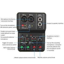console audio mixer usb mixer Other shooting accessories 2 Channels Audio Mixer USB 48V Phantom Power Compact Sound Mixing Console for Music Recording Home Karaoke Internet Karaoke