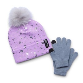 Justice Girls Splatter Foil Print Beanie and Gloves 2-Piece Set, Purple NEW