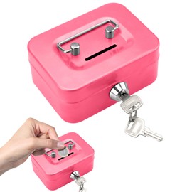 Elegant Steel Cash Box, Small Cash Box, Lockable with Key, Lockable Cash Box with Slot Slot, Safe, Tip Box (Pink)