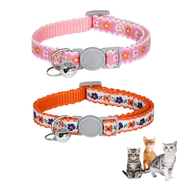 AIITLE 2 Pack Breakaway Cat Collar with Bell, Adjustable Flower