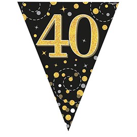 Party Bunting Sparkling Fizz 40 Black & Gold Holographic 11 flags 3.9m