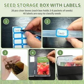 Boczif - Caja organizadora de 26 ranuras con bolsa aislada, bolsa de sobres de semillas y etiquetas adhesivas, contenedor de semillas de jardín para paquetes de semillas, plantas, flores, semillas de