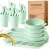 24 Pcs Wheat Straw Dinnerware Cutlery Set for Aldult Including
