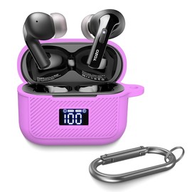 WADVCU for TOZO T20/TOZO Tonal Fits T21 Case Cover, Silicone Protective Scratch Shock LED Digital Display Visible Design Cover for TOZO T20/TOZO Tonal Fits T21 Charging Case with Carabiner-Purple