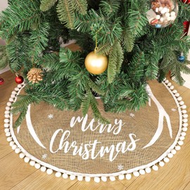 N&T NIETING Burlap Christmas Tree Skirt, 30 Inch Double Use Hessian Tree Mat with Reindeer Antlers Tree Base Cover for Holiday Xmas Home Decoration