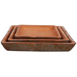 Esschert Design AT06 Aged Terracotta Square Saucers for AT05 (Set of 3), Red, Small
