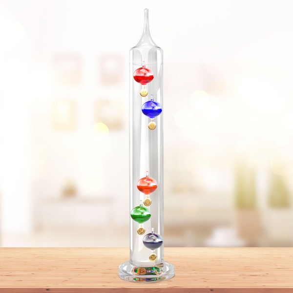 JJ Care Galileo Thermometer (14" Tall) - Measures from 64ºF to 80ºF, Galileo Thermometer for Indoor and Outdoor Home Décor, Galileo Glass Thermometer for Home, Office, Library or Garden