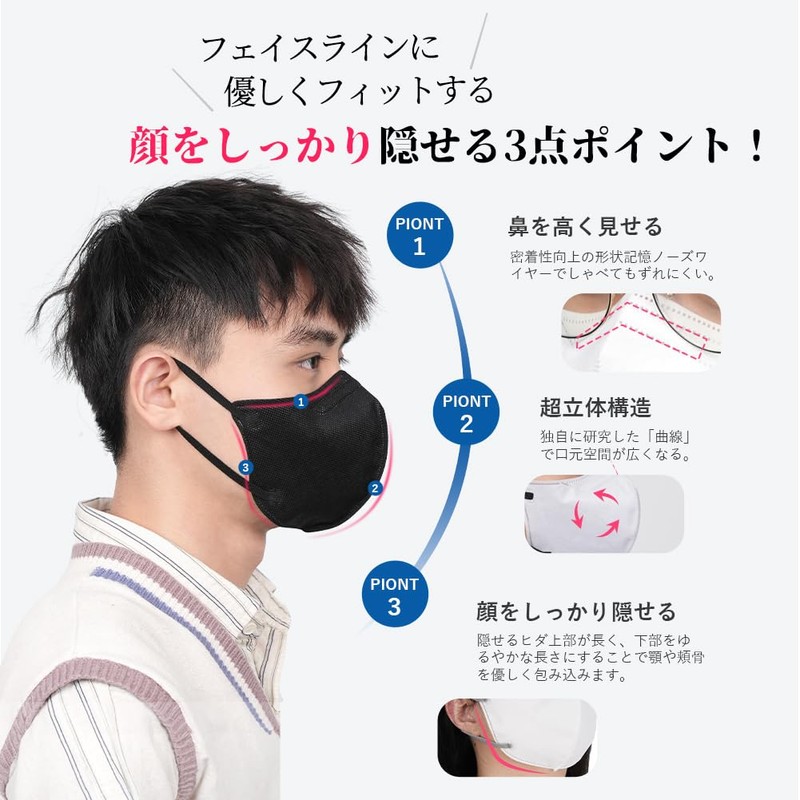 [Hellozebra]立体マスク 大きめ メンズ バイカラー 3Dマスク 黒 不織布 30枚入 グレー 不職布マスク