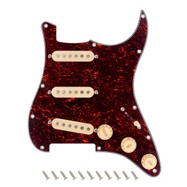 Banworks 4Ply Loaded SSS Pickguard Vintage F '60s Tones Prewired Strat Pickguard with Staggered Alnico 5 SSS Single Coil Pickups for Fender Stratocaster Electric Guitars JT/HBZC-01 Red Tortoiseshell