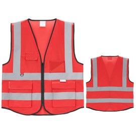 WORCBGIO Reflective Safety Vest with Pockets High Visibility Sliver Strip for Men and Women (Red, XX-Large）