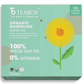 Teabox Premium Organic Green Tea With Dandelion Roots | 100% Whole Leaf Green Tea Leaves | 0% Bitterness | USDA ORGANIC | 100 Tea Bags