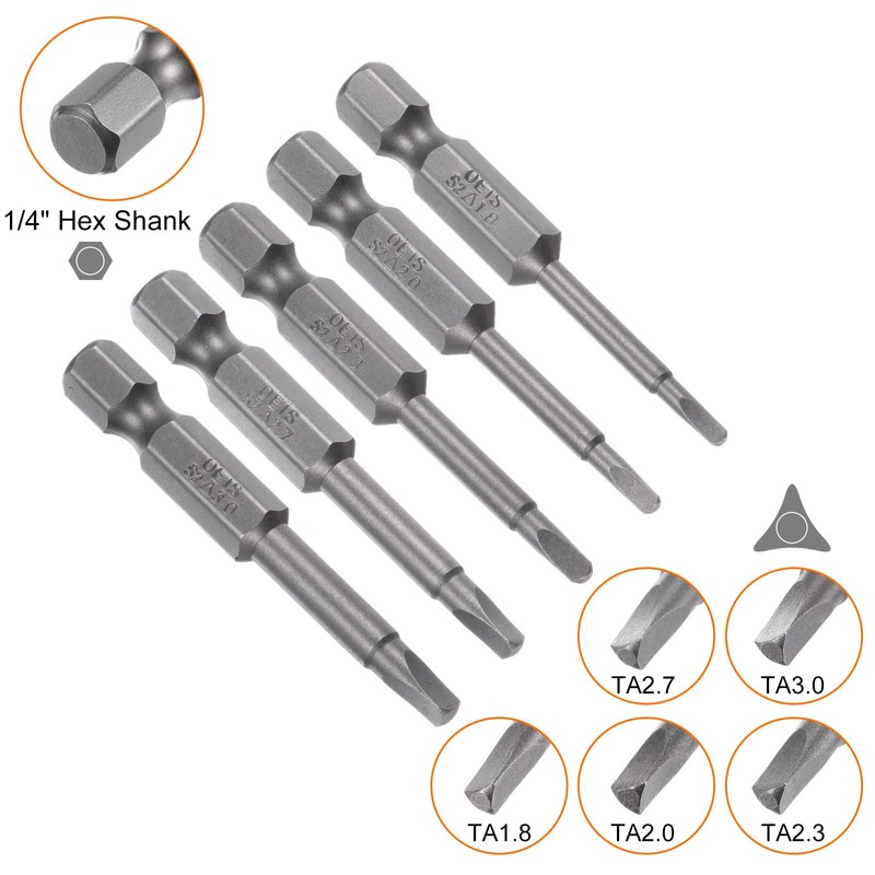 sourcing map 5pcs TA1.8-TA3.0 Triangle Screwdriver Bit 1/4" Hex Shank