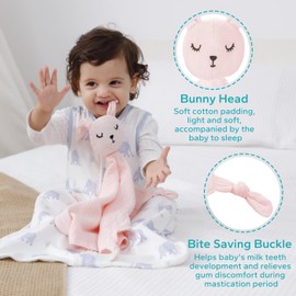 ZIGJOY Comforter Blanket with Rabbit Head Cuddly Blanket Muslin Baby Blanket Comfort for Newborn Babies and Toddlers from 0+ Months Gift for Birth for Boys and Girls Pink