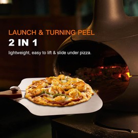 Aluminum Metal Pizza Peel Pizza Spatula Set, 12" x 14" with Cutter and Pizza Knife Spatula Paddle, Pizza Paddle with Foldable Wooden Handle for Easy Storage, Pizza Oven Accessories for Baking