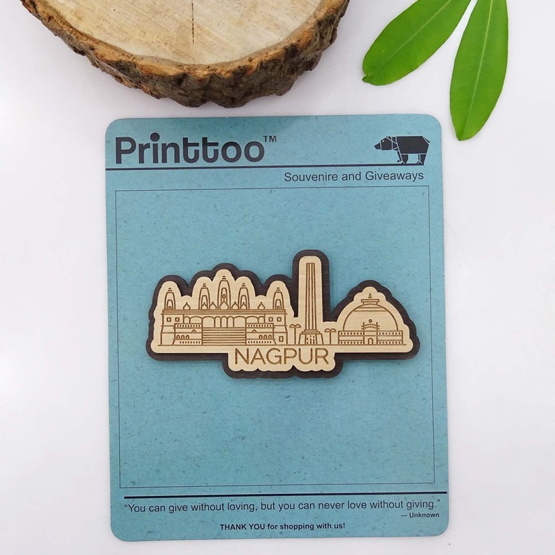 Printtoo Fridge Magnet Nagpur India Monuments Engraved Wooden Souvenir Home