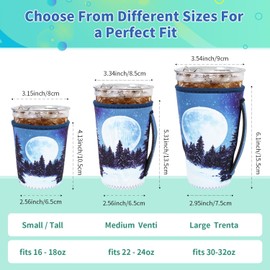 AJLTPA - Fundas aislantes para café helado para bebidas frías, paquete de 3 fundas de neopreno reutilizables con asa para tazas de café de 16 a 32 onzas (bosque nocturno de nieve)