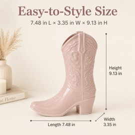 LUUDYOTU 9.13 Inch Pink Ceramic Cowgirl Boot Vase, Unique Western Style Cowboy Boot Vase for Modern Country Home Decor, Wedding Table Centerpiece, Living Room, Bedroom, Office, Gift for Women