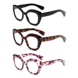 JM Lesebrille Damen mit Federscharnier, Katzenauge Blaulichtfilter Brille Frauen 3 pack +2.0