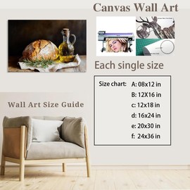 Earthy kitchen wall art vintage farmhouse wall decor rustic bread and olive oil still life canvas wall art prints for dining room living room apartment corridor Unframed18x12inch