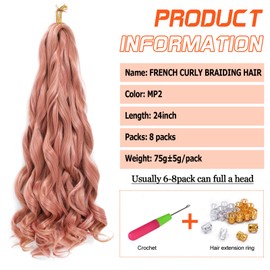 DT CHERYL French Curl Braiding Hair, 24 Inch 8 Pack Soft Curly Braiding Hair Extensions, Pre Stretched Bouncy Braiding Hair Loose Wave Braiding Hair for Women (MP2）