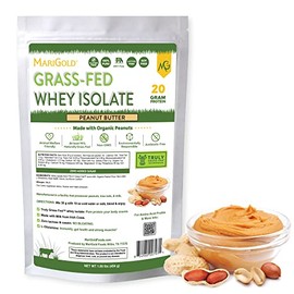 MariGold Grass-fed Whey Protein Isolate Powder - Peanut Butter Flavor - 1 Lb Bag | 100% Pure, Cold-Processed, Micro-Filtered, Undenatured, Non-GMO, rBGH Free, Soy Free, Gluten Free, Lactose Free