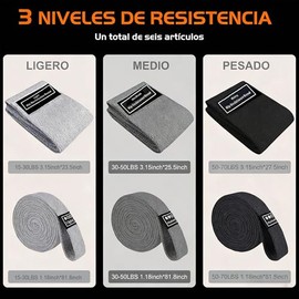 ZHEYU 6 Pack Bandas de Resistencia de Tela Antideslizantes, Bandas de Resistencia para Ejercicio con 3 Niveles para Fuerza de Piernas y Glúteos, para 