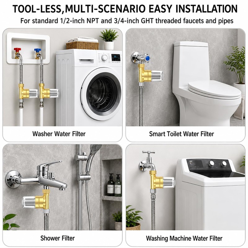 ZHYUUAX YH01 Reusable Washing Machine Water Filter, 40 Micron Brass