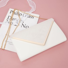 MEGAUK Women's Clutch Velvet Evening Bag Elegant Handbag Envelope Bag Clutch Bag with Chain for Wedding Prom Party, 07065 White