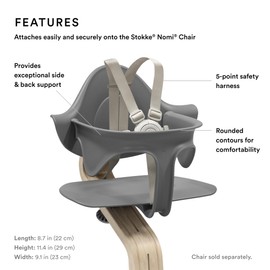 Nomi Baby Set, Grey - Provides Side & Back Support While Baby Learns to Sit - Includes Removable Harness for Ages 6-36 Months - Compatible with All Nomi Chairs