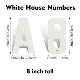 8 Inch White Metal Letters, Modern House Numbers for Outside, White Door Mailbox Numbers, Metal House Address Letter and Number for Office Apartment Outside (2)